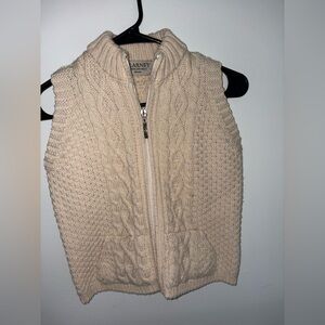 Blarney Woollen Mills Cream Cable-Knit Zip Vest Size XS
